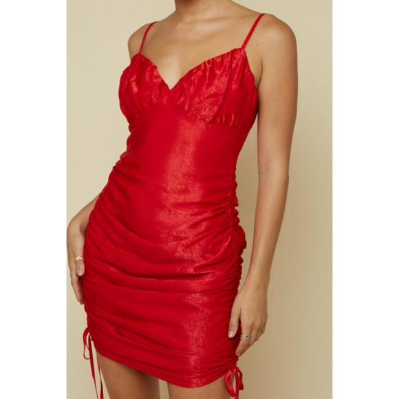 NEW BLUE BLUSH ruched mini dress in red - Picture 1 of 3